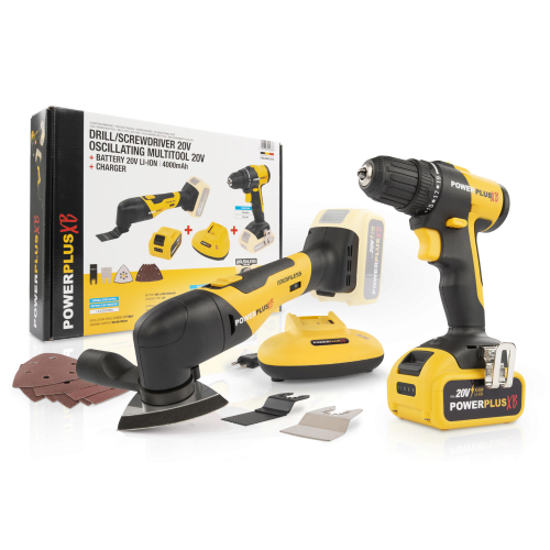 Powerplus KIT Trapano Avvitatore + Utensile Multiuso + Batteria 20 V 4.0 Ah