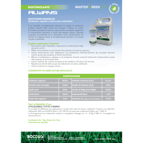 Bottos ALWAYS Concime fertilizzante prato RIATTIVATORE METABOLICO da 5 KG - immagine 2