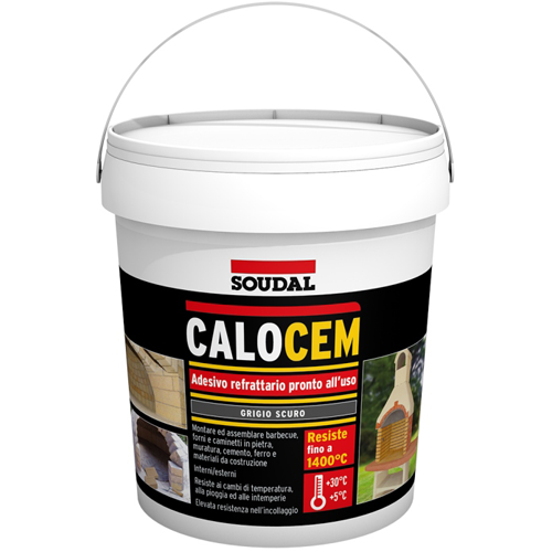 Soudal CALOCEM Adesivo refrattario pronto uso grigio camini barbecue 2,5 KG