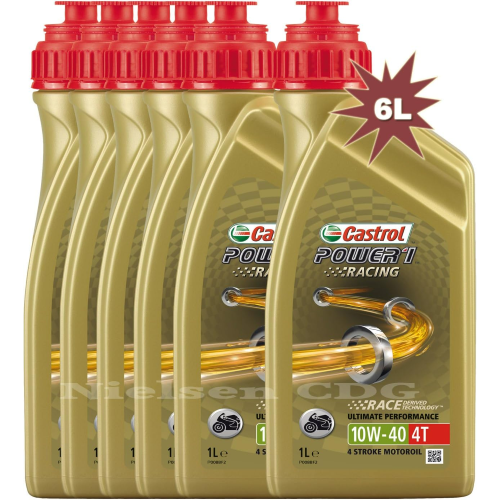 6 X Castrol Power 1 Racing 4T 10W40 Race Derived Technology Olio motore 1 LT