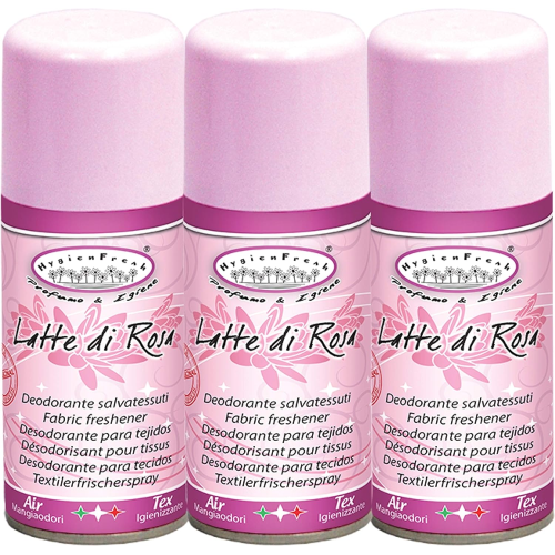 3 X HygienFresh DEOSPRAY Deodorante Salva Tessuti e Ambiente LATTE DI ROSA 150 ML