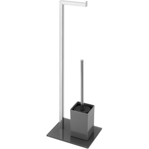 Feridras 810002 Piantana Portarotolo e Scopino Metallo base vetro cm 18x22x70,5 h Grigio
