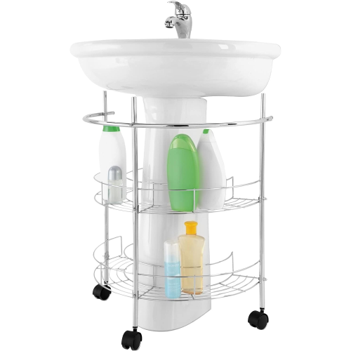 Feridras 151015-B Sottolavabo cromato a rotelle 2 ripiani mobile bagno 34X55X67