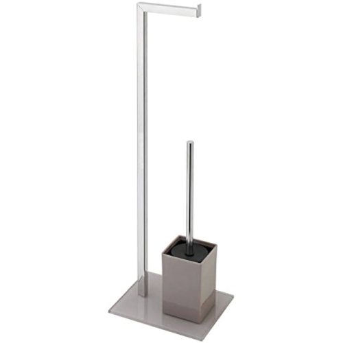 Feridras 810003 Piantana Portarotolo e Scopino Metallo base vetro cm 18x22x70,5 h Tortora