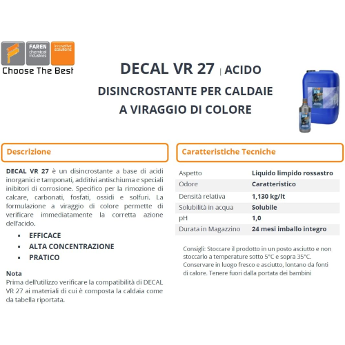 3 X Faren DECAL VR27 Acido Viraggio Disincrostante caldaie 1 LT - immagine 4