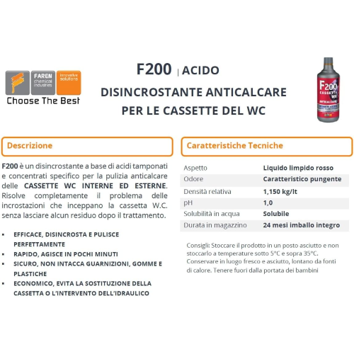 Faren F200 Trattamento Anticalcare Disincrostante cassette WC 1 LT - immagine 2