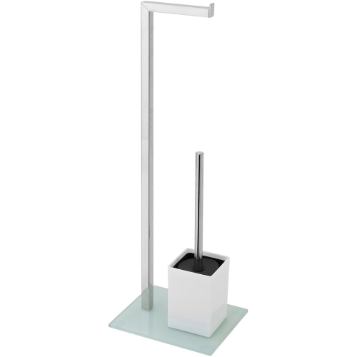 Feridras Piantana Portarotolo e Scopino Metallo base vetro cm 18x22x70,5 h Bianca