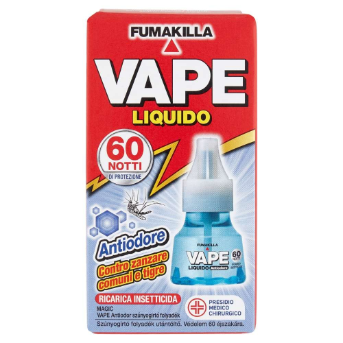 Vape RICARICA LIQUIDO ANTIODORE 60 notti contro zanzare comuni e tigre 30 ml