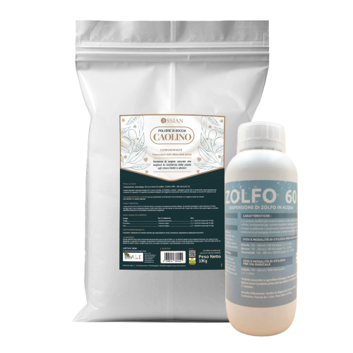 Ossian CAOLINO MICRONIZZATO Rimedio naturale mosca olivo 10 KG + Zolfo 60 1 LT