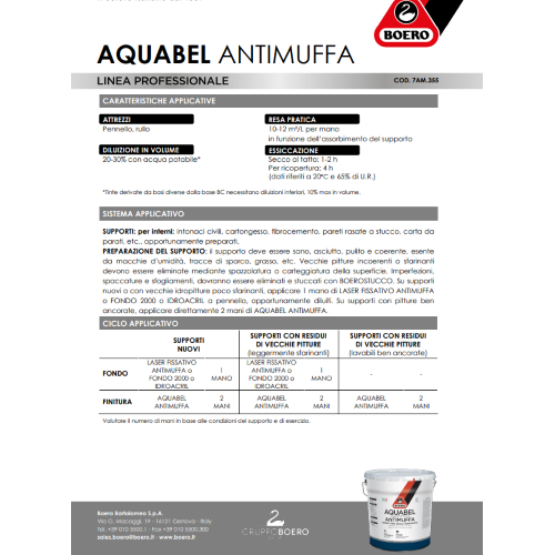 Boero AQUABEL Idropittura Antimuffa Traspirante Bianca Opaca 14 LT - immagine 4