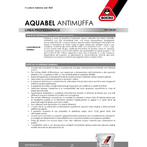 Boero AQUABEL Idropittura Antimuffa Traspirante Bianca Opaca 14 LT - immagine 5