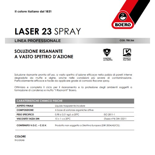 Boero LASER 23 SPRAY Soluzione risanante antimuffa alghe interno esterno 500 ML - immagine 2