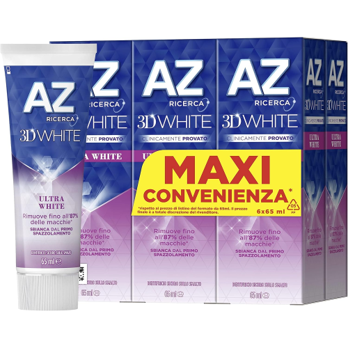 6 X AZ 3D White ULTRA WHITE Dentifricio Sbiancante Rimuovi macchie 65 ML