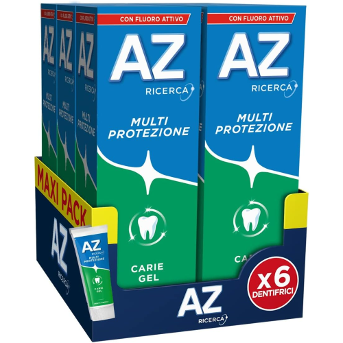 6 X AZ CARIE GEL Dentifricio Multi Protezione Menta Fresca 75 ML + 10 ML