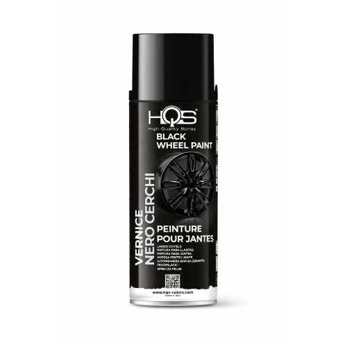 HQS RIMS PAINT NERO LUCIDO Vernice Cerchioni ruote auto moto spray 400 ML NERO LUCIDO RUOTE