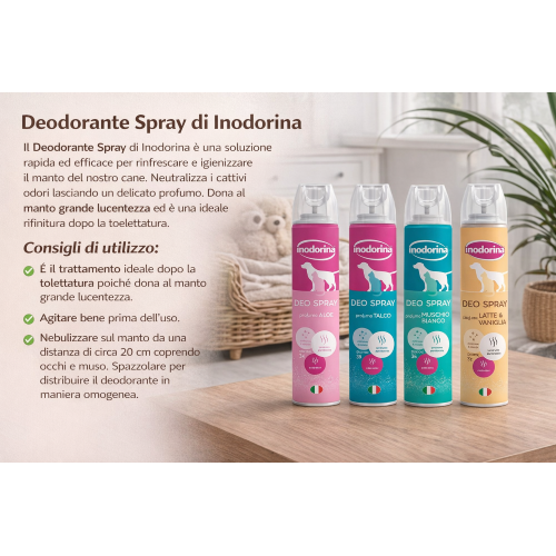 Inodorina DEO SPRAY TALCO Deodorante animali cani gatti profumato 300 ML Talco - immagine 4