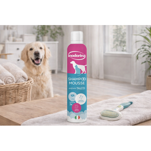 Inodorina SHAMPOO MOUSEE TALCO a secco Igiene cani gatti 300 ML - immagine 2