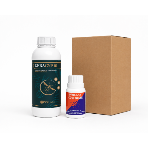 Ossian GERACYP 10 Insetticida Cipermetrina 10% Geraniolo mosche zanzare 1 LT + Proxilar antilarvale 10 gr