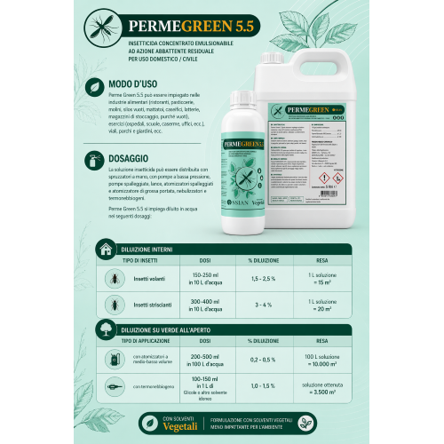 2 X Ossian PERMEGREEN Insetticida Permetrina Tetrametrina mosche zanzare da 5 LT - immagine 4
