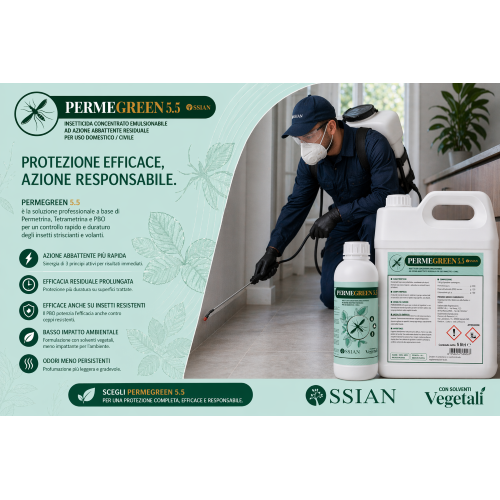 6 X Ossian PERMEGREEN Insetticida Permetrina Tetrametrina mosche zanzare da 1 LT - immagine 5