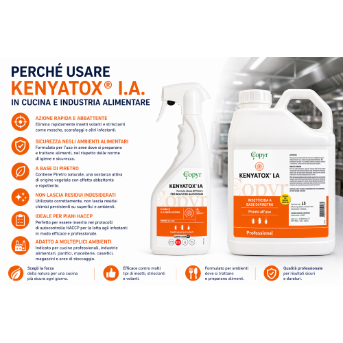 Copyr KENYATOX I.A. Insetticida industria alimentare piretro cucina mense 5 LT - immagine 2