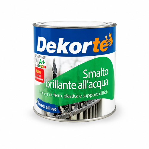 Dekorte' SMALTO BRILLANTE ALL'ACQUA pronto uso ferro ghisa lamiera Bianco 500 ML