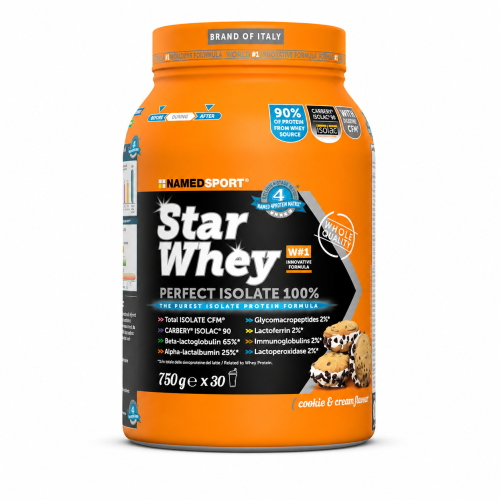 NamedSport STAR WHEY Siero del Latte Isolato Proteine gluten free 750 GR COOKIES Cookies & Cream